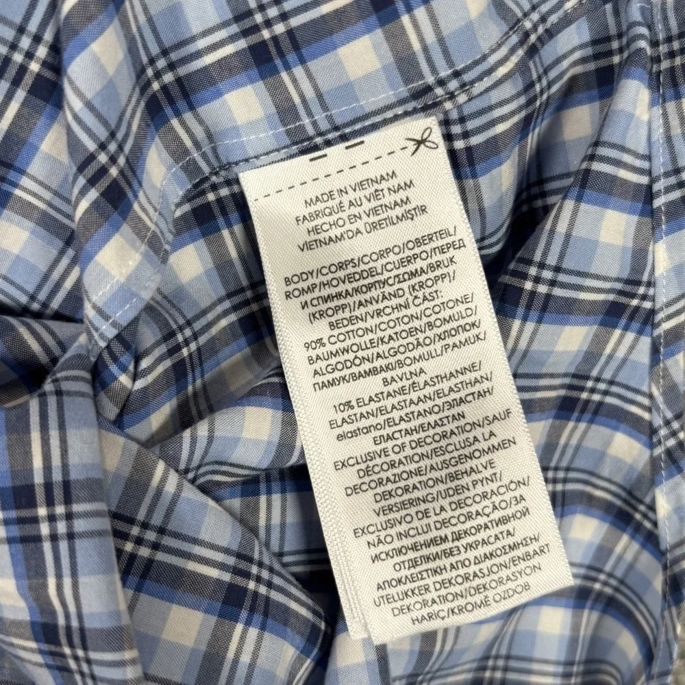 Polo Ralph Lauren Shirt Mens L Blue Plaid Stretch Lightweight Long Sleeve Logo
